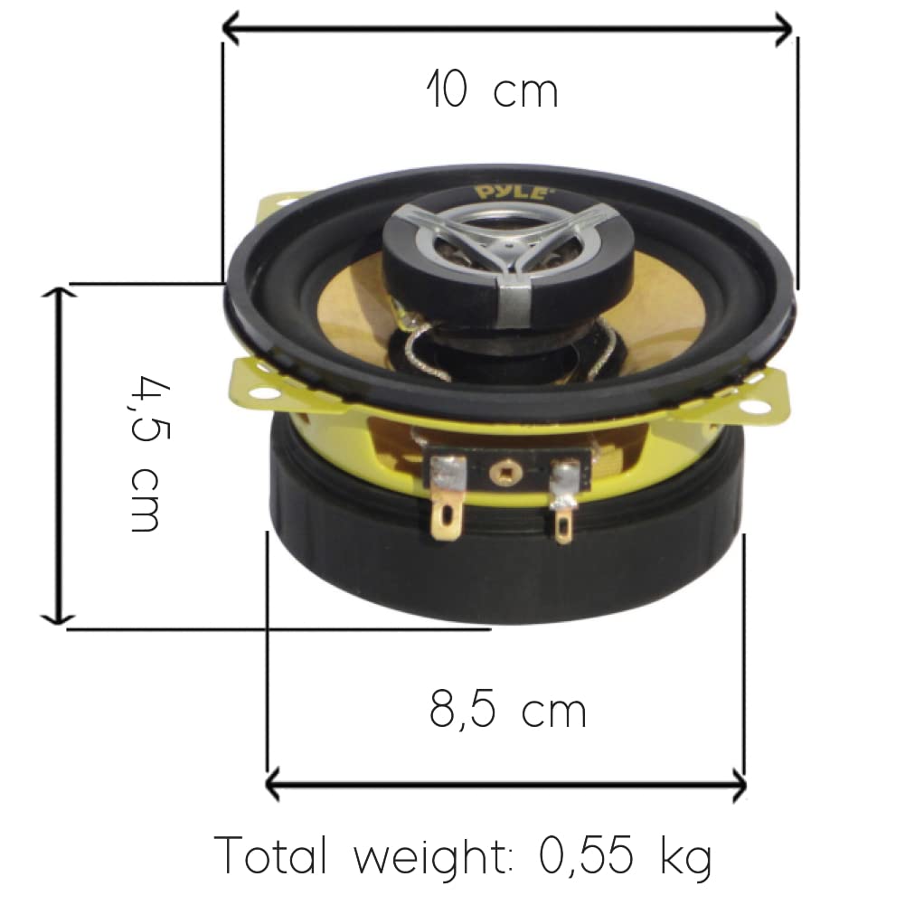 Pyle 2 Altavoces COAXIALES DE 2 VÍAS PLG4.2 PLG 4.2 Amarillo 10 cm 4" 70 Watt rms 140 Watt MAX para Carcasas estándar Puertas Coche, por par