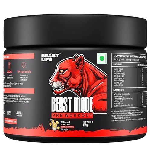 Image of Beastlife Pre-Workout | 105 gm | Shikanji Flavor | Boosts Pump & Energy | Speeds Up Recovery | 2000 mg Citrulline | 2500 mg Beta-Alanine | 200 mg Caffeine | 500 mg Betaine