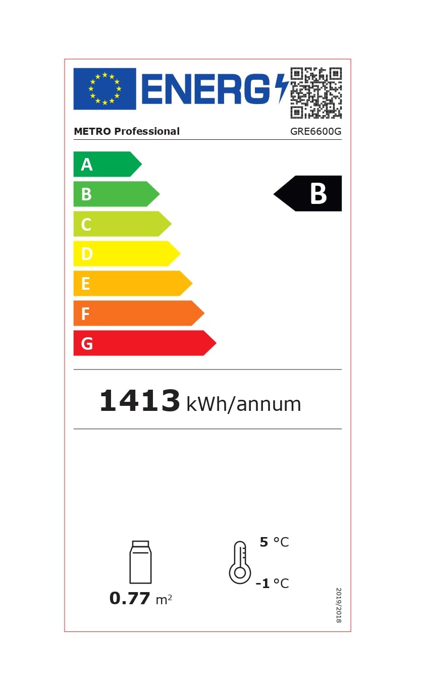 METRO Professional Réfrigérateur à Porte Vitrée GRE6600G, Verre/Aluminium, 77.5 x 72 x 188.5 cm, 380 L, Blanc