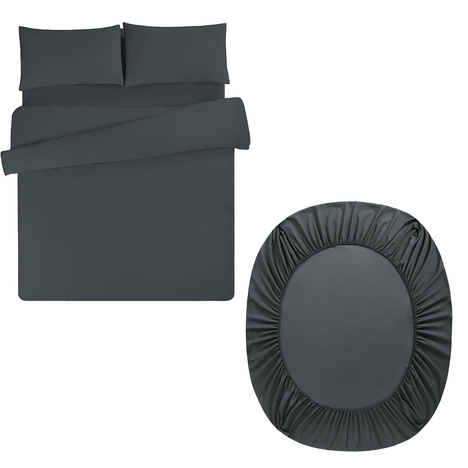 Aisbo Double Duvet Set with Sheet - Dark Grey 4 Pieces Microfiber Bedding Set for Double B...