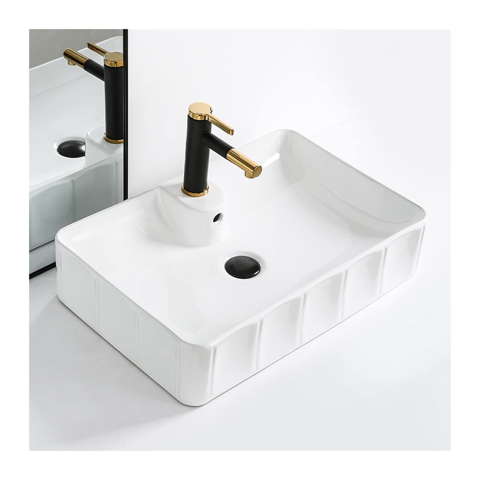 CWCQGH Bathroom Vessel Sink 23.4"x15.5"Rectangle Bathroom Sink with Drain and Faucet, Bathroom Sinks Above Counter, Bathroom Vessel Sinks, Ceramic Vessel Sink, Counter Top Sink, White Vessel Sinks