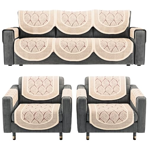 Image of Kuber Industries (Set of 16) Stylish & Durable Net Cotton Sofa Covers 5 Seater with Arms | Aesthetic Sofa Protector & Slipcover for Living Room & Office | Coconut Bright - Maroon