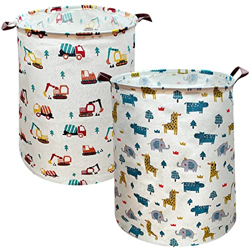 Image of TARWEMMQN 2-Pack Baby Large Laundry Hamper with Handle Collapsible Cartoon Dirty Clothes Basket Tall Freestanding Toy Storage Organizer for Laundry,Bedroom,Nursery