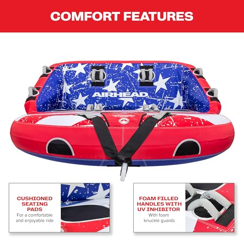 Image of Airhead Mable Towable Tube for Boating, 1-4 Rider Inflatable Boat Tube for Water Tubing, Heavy Duty Full Nylon Cover, EVA Foam Pads, Dual Tow Point, Patented Speed Safety Valve