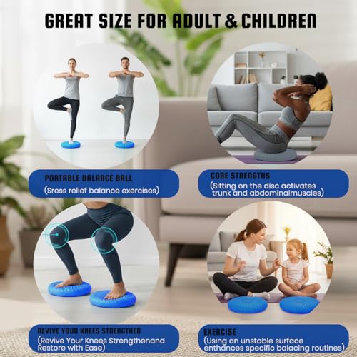 Image of Wobble Cushion Core Balance Disc, Wiggle Seat for Sensory Kids to Stay Focused, Non-slip Balance Pads with Inflation Pump for Physical Therapy & Core Strength