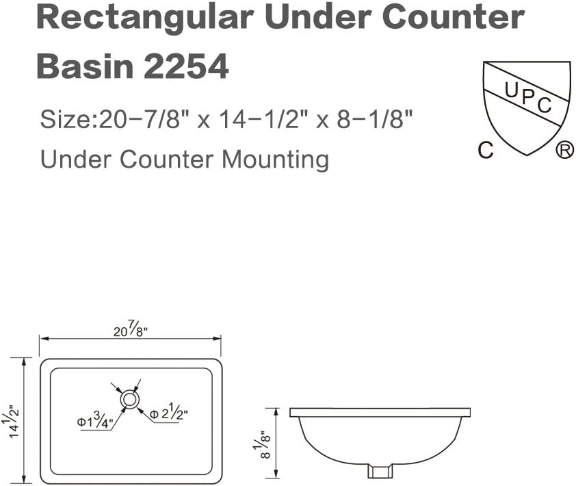 Undermount Vanity Sink - Rectangular Ceramic Undermount Basin