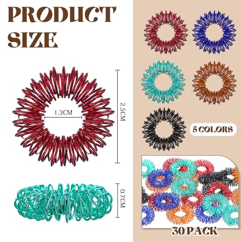 Image of Blulu 30 Pieces Acupressure Rings Spiky Sensory Rings for Fingers Stress Relief Fidget Sensory Massager for Teens Adults (Fresh Colors)