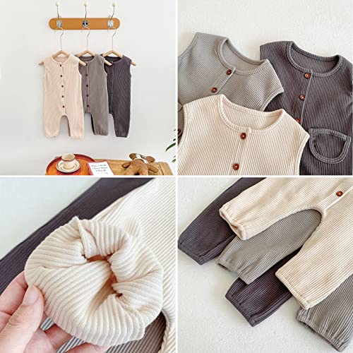 Simplee Kids Baby Boys Girls Jumpsuits Rompers Sleeveless Onesie Bodysuits One-Piece Outfits For Spring Solid Color #TOP2