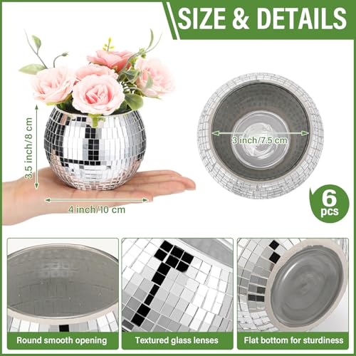 Image of Jinei 12 Pcs Silver Mirror Disco Ball Vases for Wedding Flowers,3 inch X 4 inch