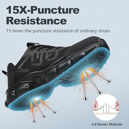 Image of Hogent Steel Toe Shoes for Men Women, Comfortable Wide Non Slip Work Shoes | ASTM Safety Steel Toe, Kevlar Puncture-Proof, Breathable, Lightweight, Wide Fit, Walking, Construction, Industrial, Warehouse