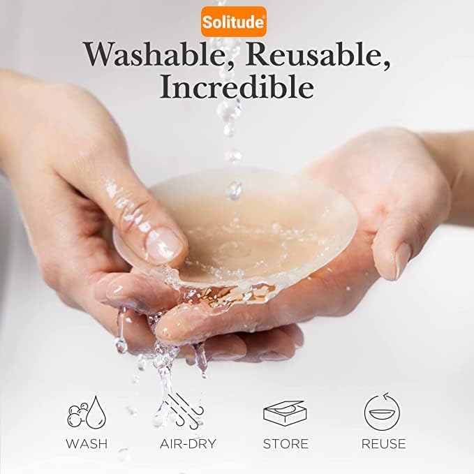 Solitude 6 Pcs Reusable Nipple Covers with Case | Comfortable & Natural Invisible Self Adhesive Washable Silicone Pasties for Women (Skin Color) 3