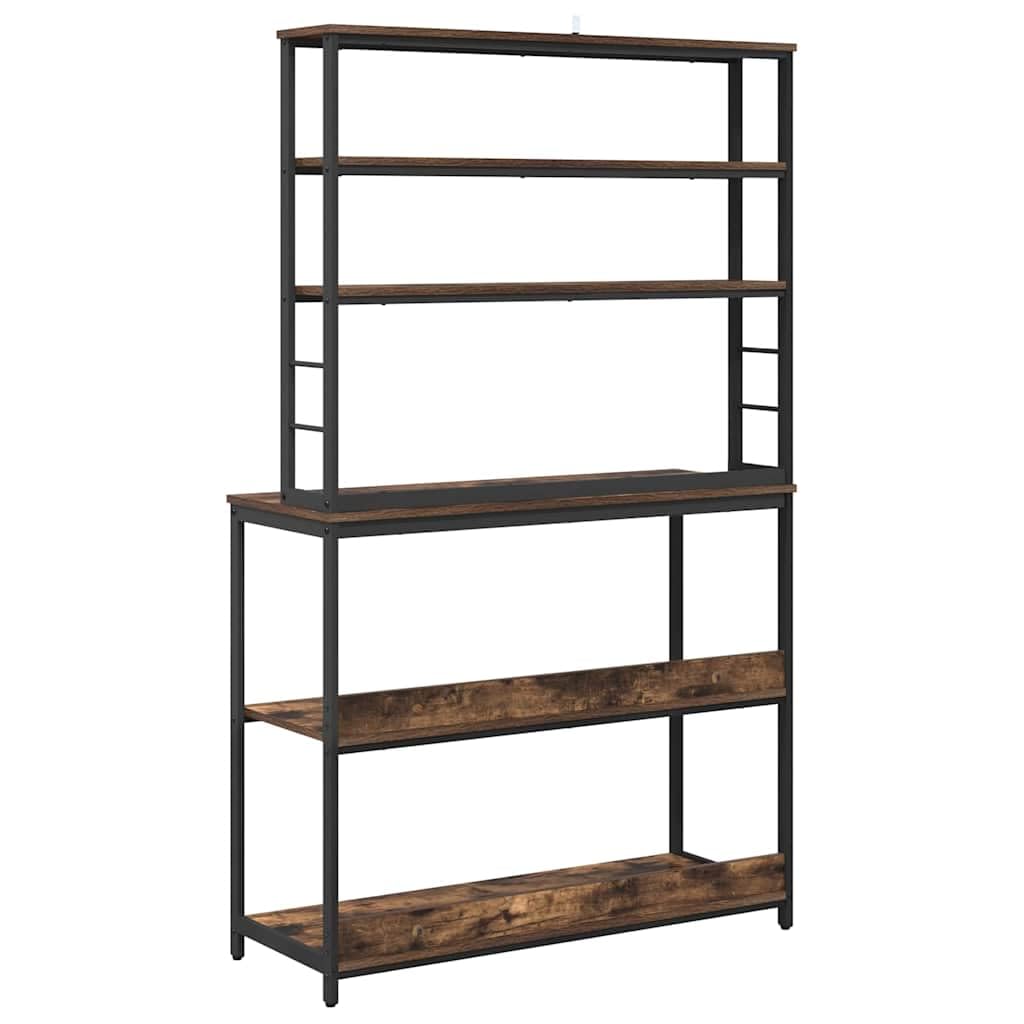 Industrielles Küchenregal 100x40x168 cm aus Holzwerkstoff mit Stahlrahmen, freistehendes Standregal für Küche und Essbereich, vielseitige Aufbewahrung für Kochutensilien