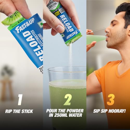 Image of Fast&Up Reload Zero Sugar Instant Hydration Mix - Kiwi Berry | Electrolyte Powder | Pack of 15 | Travel Friendly