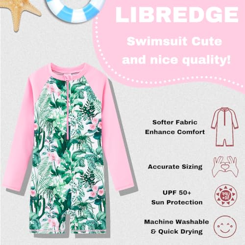 Girls Long Sleeve Rash Guard Swimsuits Zipper Bathing Suits4