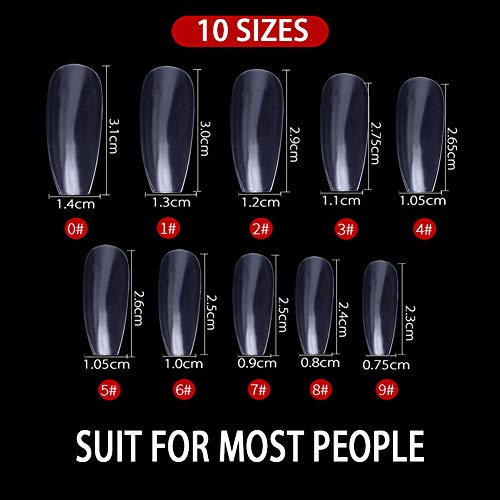 500 Stück Acryl Falsche Künstliche Nägel Tips, Transparent Kunst Gefälschte Nägel Tipps Fake Coffin Nail Tips für Damen – Bild 3