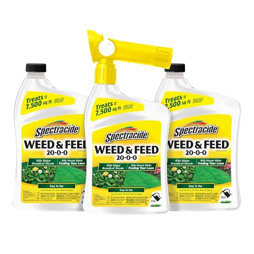 Spectracide Weed & Feed 20-0-0, 3 Count, Easy to Use QuickFlip Sprayer, Kills Weeds While Feeding...