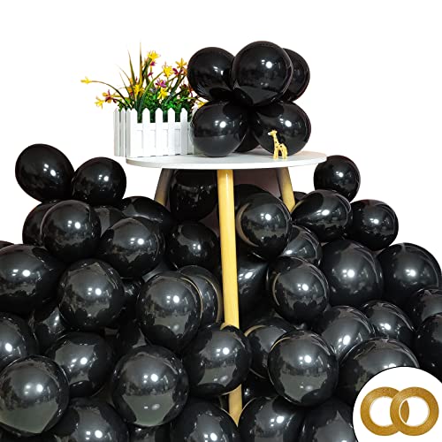 Image of 200pcs Black Balloons 5 Inch Matte Black Latex Balloons with Ribbon