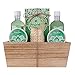 Akcentowy zestaw upominkowy ALOE VERA w drewnianym koszu Zestaw do kąpieli, SPA i pod prysznic o zapachu aloesu i zielonej herbaty - 7-częściowy zestaw upominkowy w ozdobnym drewnianym koszu
