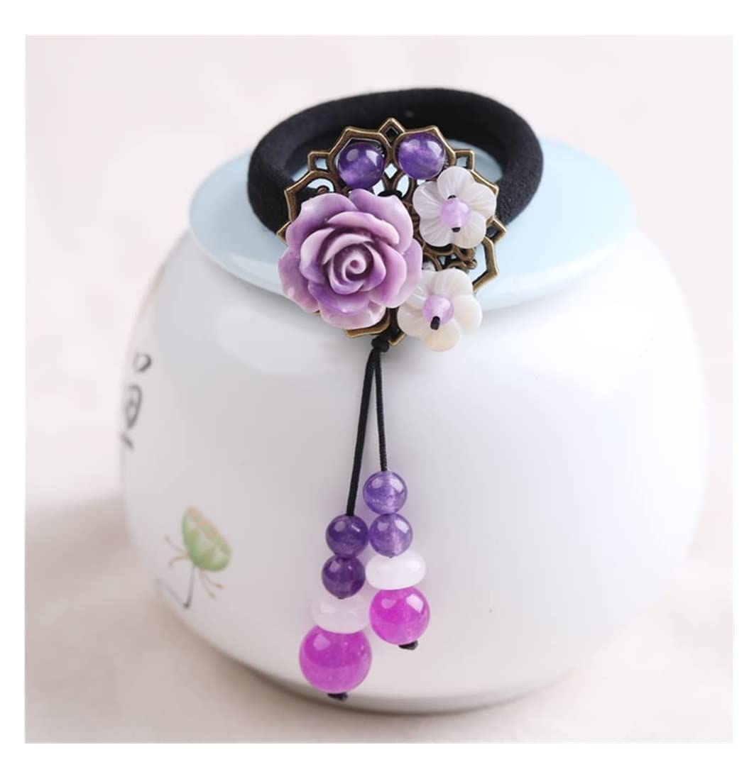 RUVOO Haargummi Scrunchies Blumen-Haargummis, Elastisch, Vintage, Chinesisches Haarseil, Pferdeschwanz-Halter, Haarbänder Für Mädchen Haargummis Haarschmuck