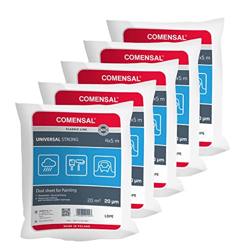 COMENSAL - COMENSAL® Protective Paint Tarpaulin 5 Pieces / 20 µm – for Painting and Renovation Work – Made in EU – 4 x 5 m