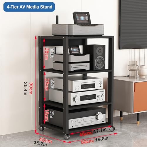 Nowoczesny stojak na media AV, 3/4/5/6-poziomowa szafka stereo z kółkami, stojak do przechowywania audio-wideo, półka do gier, konsola multimedialna do kina domowego, 50 x 40 x 69,5 cm
