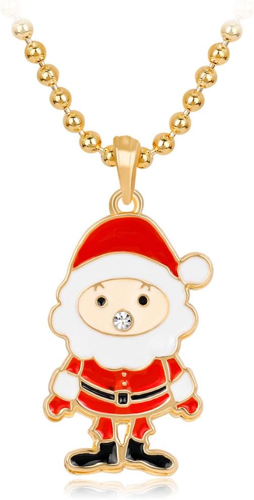 Christmas Fashion Necklace Enamel Santa Clause Pendant Girls Necklace Gold Plated Necklace Chain for Teen Girls Unisex Children