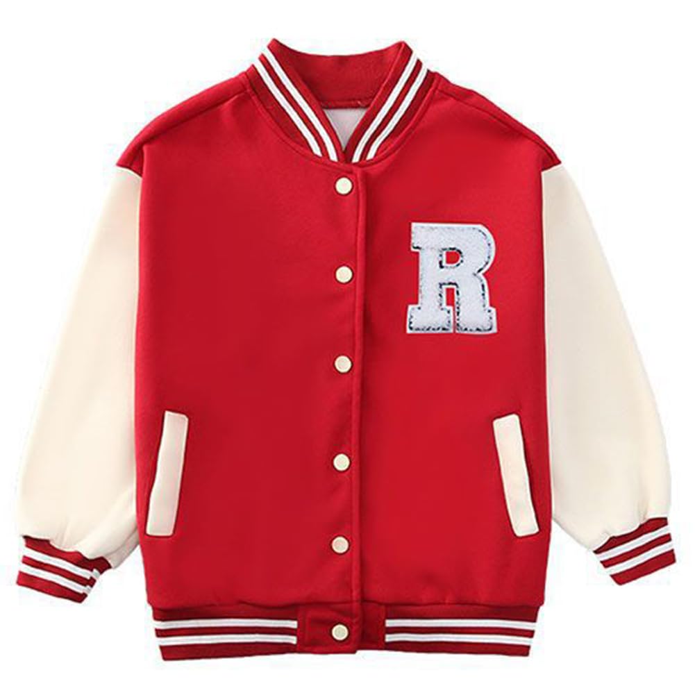 WISREMT Chaqueta de béisbol para niños Estampado de Letras Abrigo Universitario Uniforme Escolar Ligero en Contraste Unisex Niños Niñas Chaquetas de Ropa Exterior 4-12 años