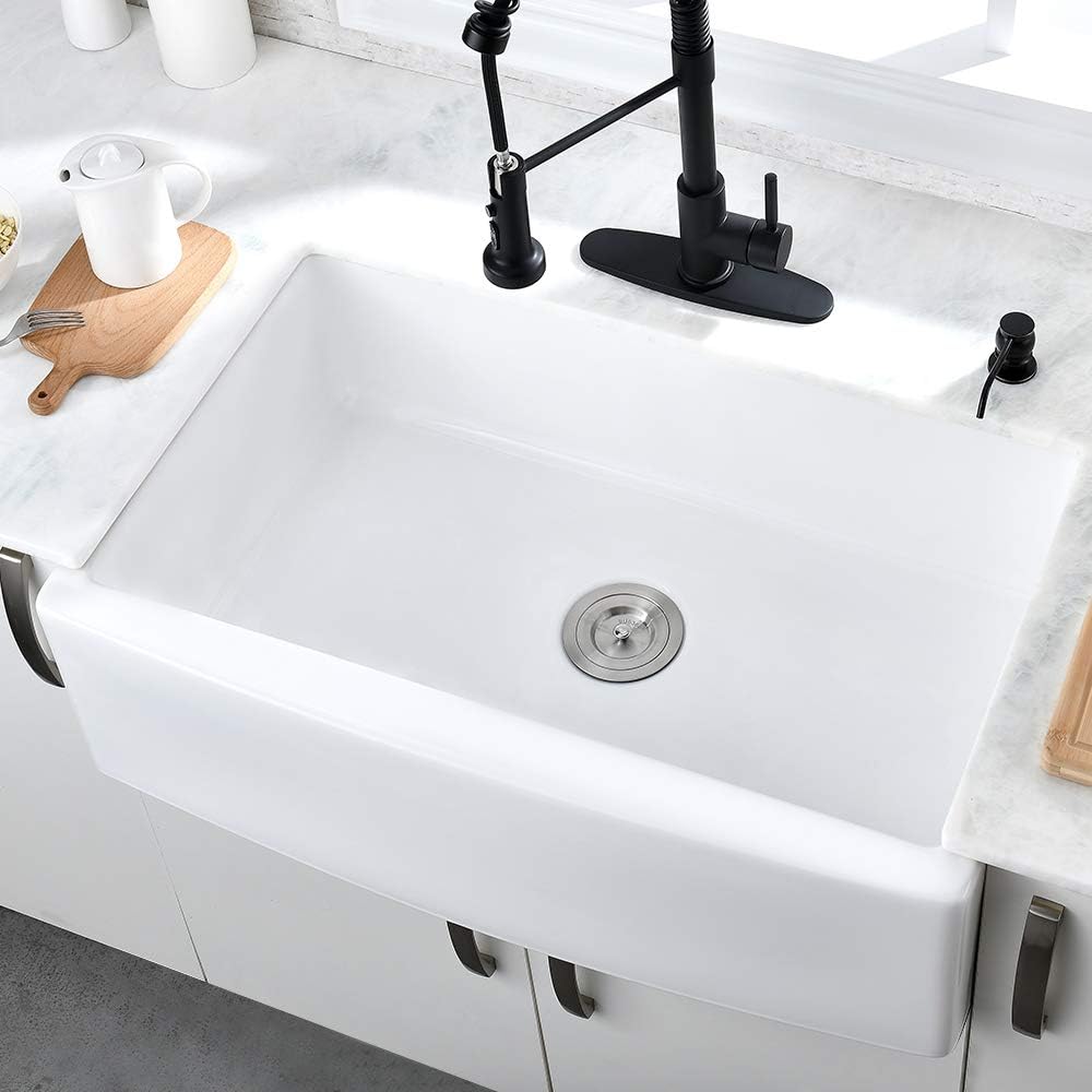 🔥 Crаzу Dеаlѕ Hovheir 30 inch Fireclay Farmhouse Sink, White Kitchen Sink Apron Front Sink Single Bowl Farmers Sink Handcrafted Farm Sink Deep Sink Curved Front Clean Line 🔥 Hоt Dеаlѕ Hovheir 30 inch Fireclay Farmhouse Sink, White Kitchen Sink Apron Front Sink Single Bowl Farmers Sink Handcrafted Farm Sink Deep Sink Curved Front Clean Line