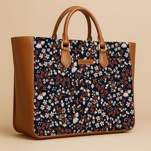 Image of The Purple Tree Handcrafted Women's Tote Bag with Vegan Leather Handles & Indian Prints, Shoulder Tote Bag and Handbag for Office and College (Pack of 1)