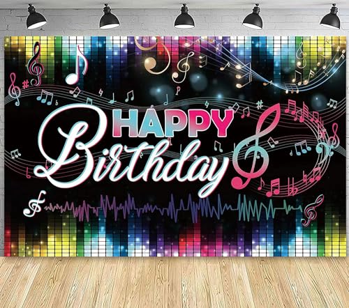 8x6ft Musical Theme Happy Birthday Photography Backdrop Neon Music Banner