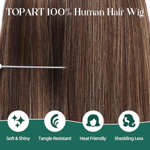 Image of 5x5 Lace Front Wigs for women,Human Hair Blonde Straight Glueless with Free Part & Pre Plucked Natural Hairline 16 Inch(Dark Brown Highlights)