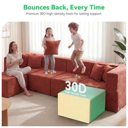 Image of MONVANE Oversized Boneless Sectional Couches for Living Room, 8-Seat Cloud Couch, Modular Sofa with Ottoman & 8 Throw Pillows, Comfy Chenille, No Assembly Required, Red