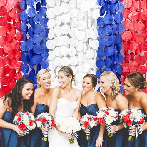Image of 192Ft Royal Blue Red White Party Decorations Big Circle Dots Tissue Paper Backdrop Streamer Garland for 4th of July American USA National Day Patriotic Veterans Graduation Wedding Birthday Party