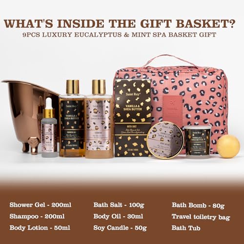 Image of Warm Vanilla scented Gifts for Women, Spa Bath & Body Gift Basket, Skin Care Kit, Home Spa Gift Set, Self-Care Kit, Travel Multi-use toiletry bag, Birthday, Christmas, Mother Day, Anniversary Gifts