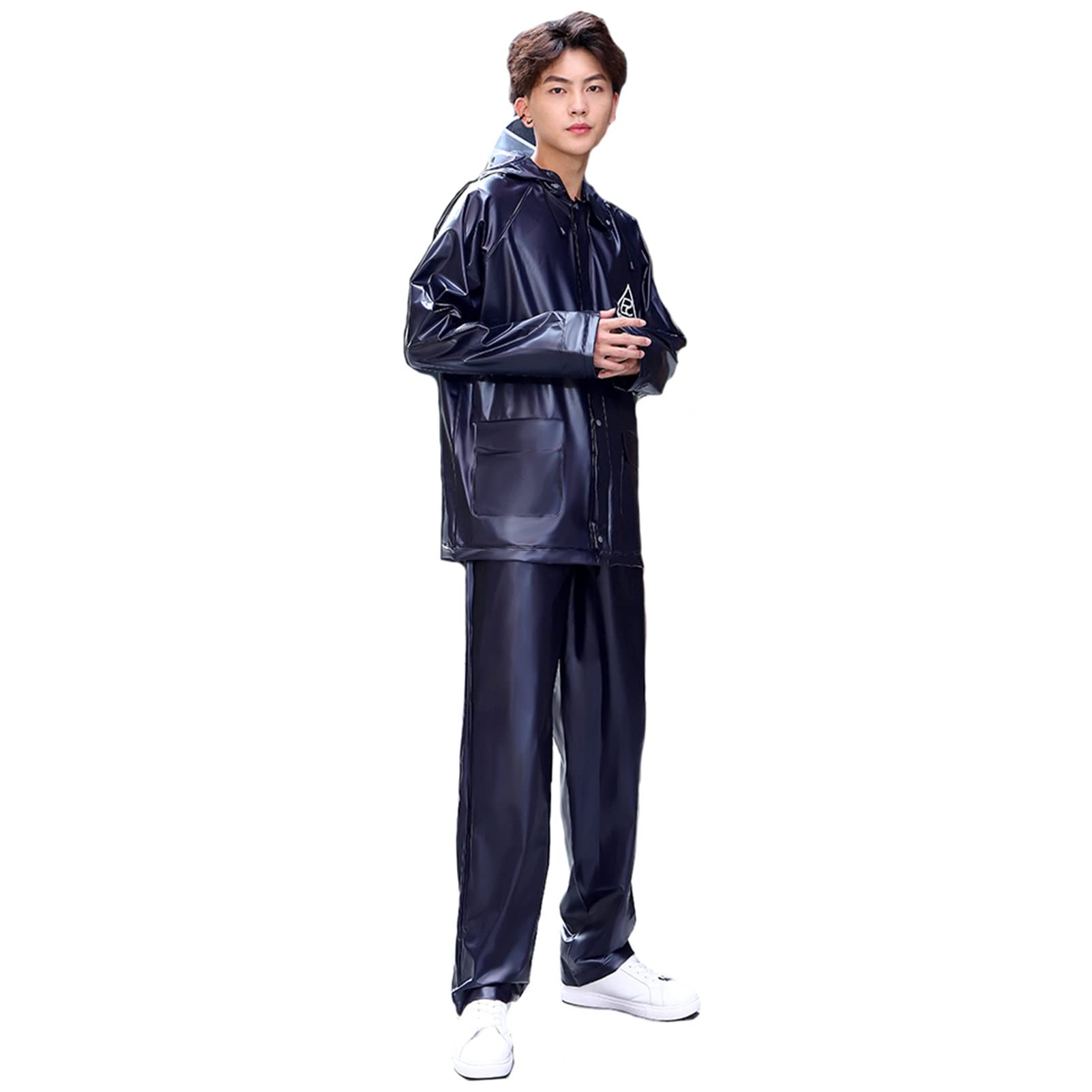 Frauen/Männer Atmungsaktive Regenmantel, leichte wasserdichte Jacke & Hosen Set Regenwaren für Sport Camping Wandern im Freien Arbeit - L/XL/XXL / 3XL (Farbe : Schwarz, Size : XL)