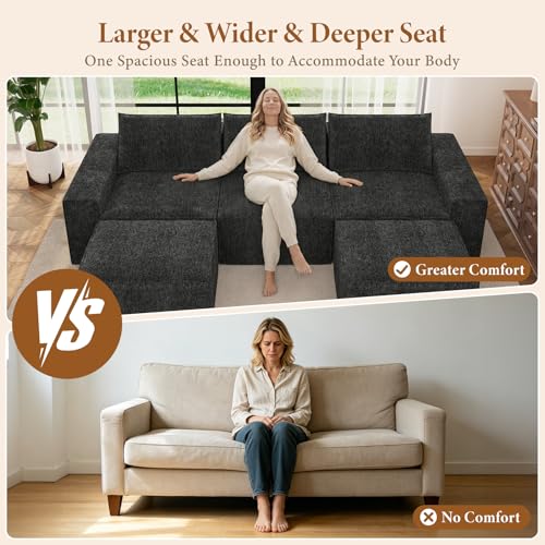 Image of Vesgantti 114 inch Boneless Modular Sectional Sofa, Modern U Shaped 5 Seater Couch with 2 Ottoman & Deep Seat, Convertible Chenille Cloud Couches for Living Room, No Assembly Required, Black