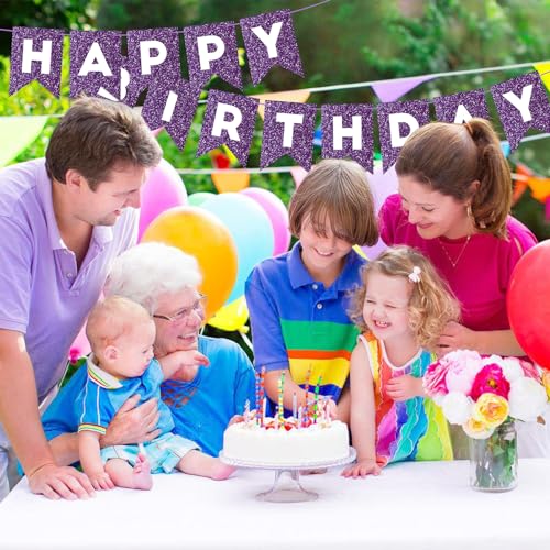 Image of Hooqict Purple Happy Birthday Banner Garland Sign for Backdrop Women Girls Purple Birthday Party Decorations Supplies Wall Door Party Banner