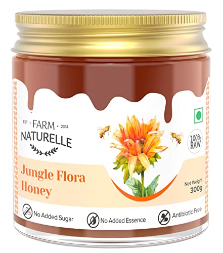 Image of Farm Naturelle Jungle Flower Wild Forest Honey 300gm |100% Pure Honey | Raw & Unfiltered|Unprocessed|Lab Tested Honey In Glass Jar with Engraved Virgin Wooden Spoon