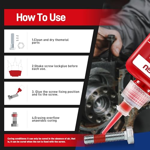 Image of 277 Red High Strength Threadlocker - Permanent Non-Removable - Fills Gaps for Worn Threads Adhesive - High Viscosity - Anaerobic Secures Nuts, Bolts, Metal and Plastic Fasteners - 1.69Oz /50ml