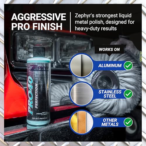 Image of Zephyr Pro-40 The Perfect Metal Polish. for Chrome, Stainless Steel, Aluminum, Brass, Copper, Silver and Magnesium. Made in U.S.A. (16oz)