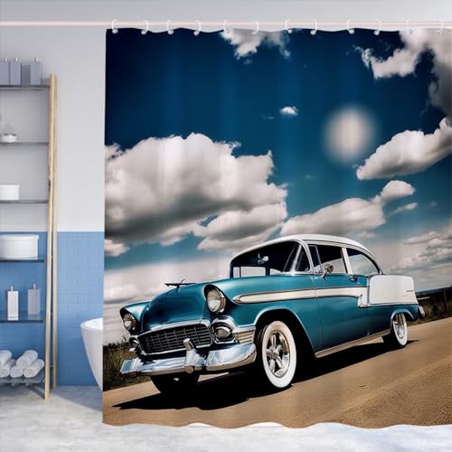 Winteriew LZYL Cool Retro Car Shower Curtain Vintage Antique Car Sunset Cloudy Theme Fabric thumb #1