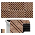 WoveN SounD Artisan Acoustic Wall Panels, 16 Pack 12x12 Inch, PVC Wood Grain Carved Sound Proof Wall Decor, Self-Adhesive for Home, Studio, Office & Focus Zones, Twill Pattern, Teak