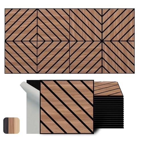 Woven Sound Artisan Acoustic Wall Panels, 16 Pack 12X12 Inch, Pvc Wood Grain Carved Sound Proof Wall Decor, Self-Adhesive For Home, Studio, Office &Amp; Focus Zones, Twill Pattern, Teak