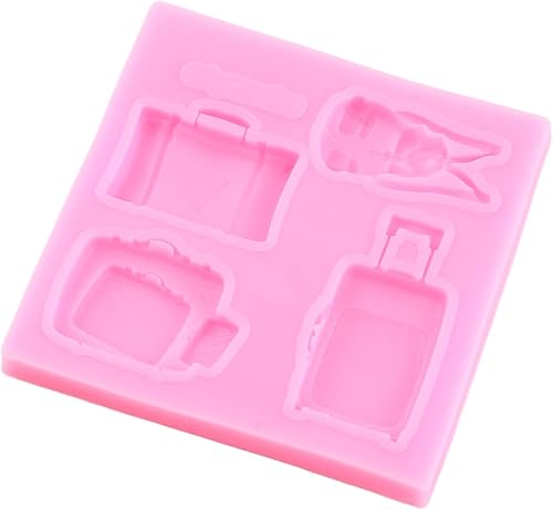 Miniatura 7 de MIYAHOUSE Molde de silicona para avión, bolsa de equipaje de viaje, molde de fondant, molde temático de viajero para decoración de pasteles,