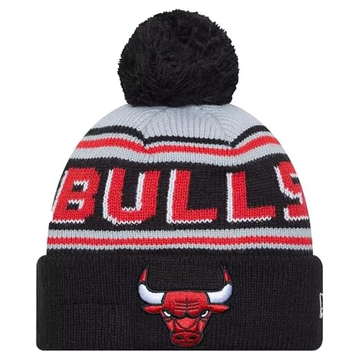 New Era Gorro Chicago Bulls Black Cuff Cheer Cheer com pompom - Boné de malha com punho NBA