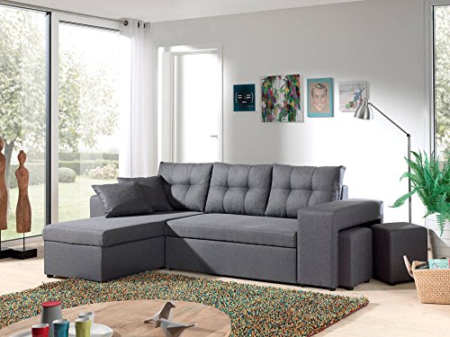 Bestmobilier - California - Canapé d'angle réversible et Convertible avec Coffre de Rangement - 246x85x145cm - Gris