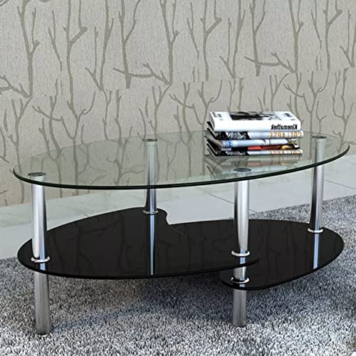 Ksodgun Table de Salon/Table Basse Ovale Noire Verre Barcelone Haute Brillance