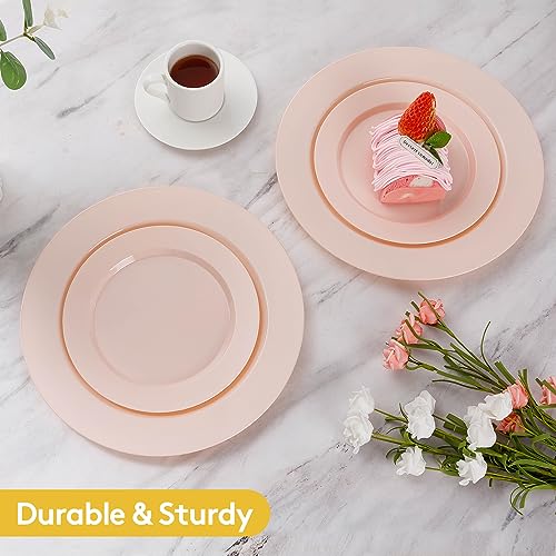 Image of Goodluck 200PCS Disposable Pink Plastic Plates, Heavy Duty Disposable