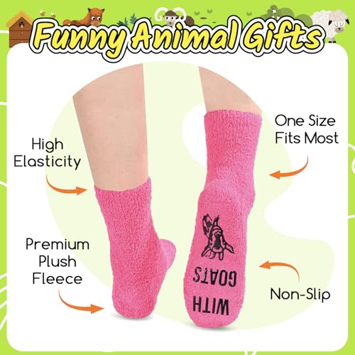 Image of HAPPYPOP Fuzzy Animal Socks for Women - Cute Unicorn, Horse, Cow and Goat Gifts for Her