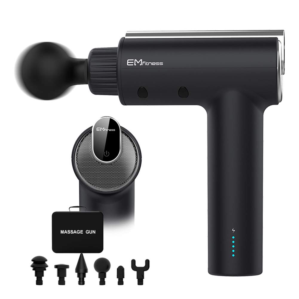 Pistola per Massaggio Muscolare,Massaggiatore per Sollievo Muscolare A Tessuto Profondo, Massaggiatore A Percussione A 5 velocità Ultra Silenzioso con 6 Testine per Massaggio E Display LCD